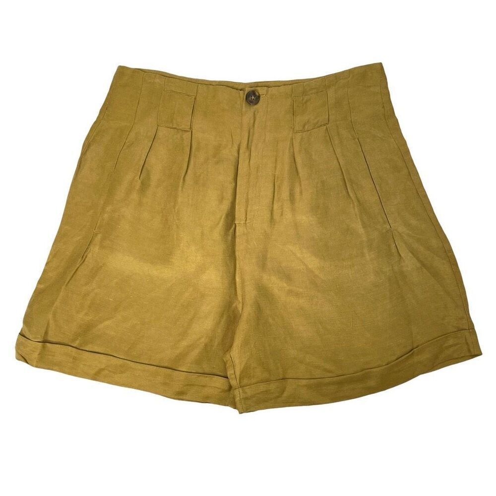 Scotch & Soda‎ High Rise Belt loops Shorts Size M mustard marigold Linen Blend